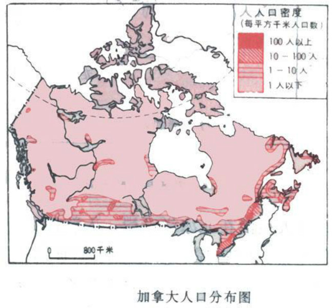 加拿大人口分布图