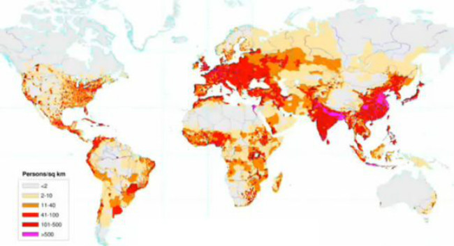 世界人口分布图